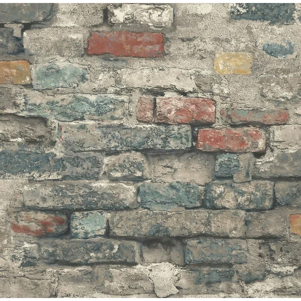RoomMates Peel & Stick Wallpaper Weathered Brick Alley Multi Colored Vinyl Stone